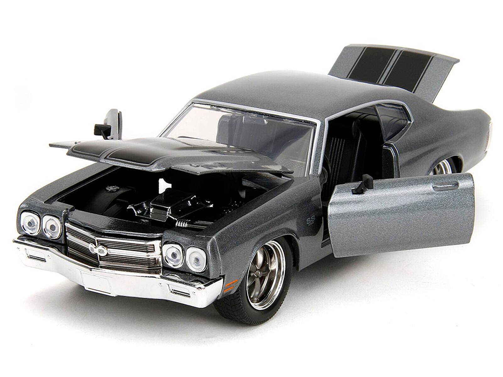 Angle. Jada - 1970 Chevrolet Chevelle SS Gray Metallic with Black Stripes "Fast & Furious" (2009) Movie "Fast & Furious" Series 1/24 - Gray Metallic With Black.