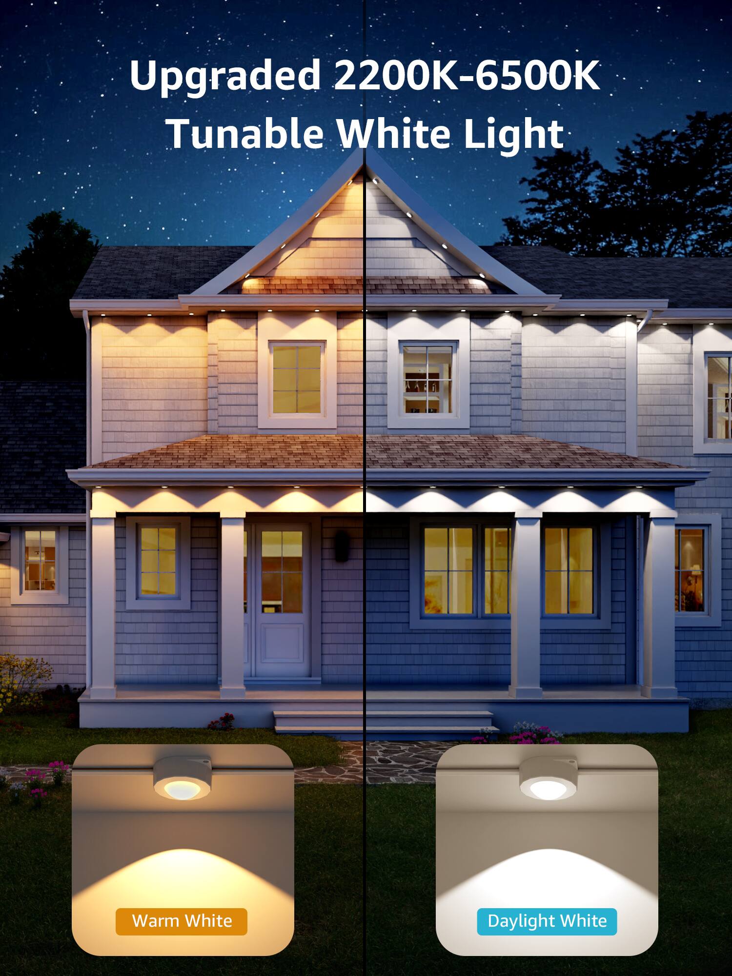 Upgraded 2200K-6500K Tunable White Light: Warm White and Daylight White