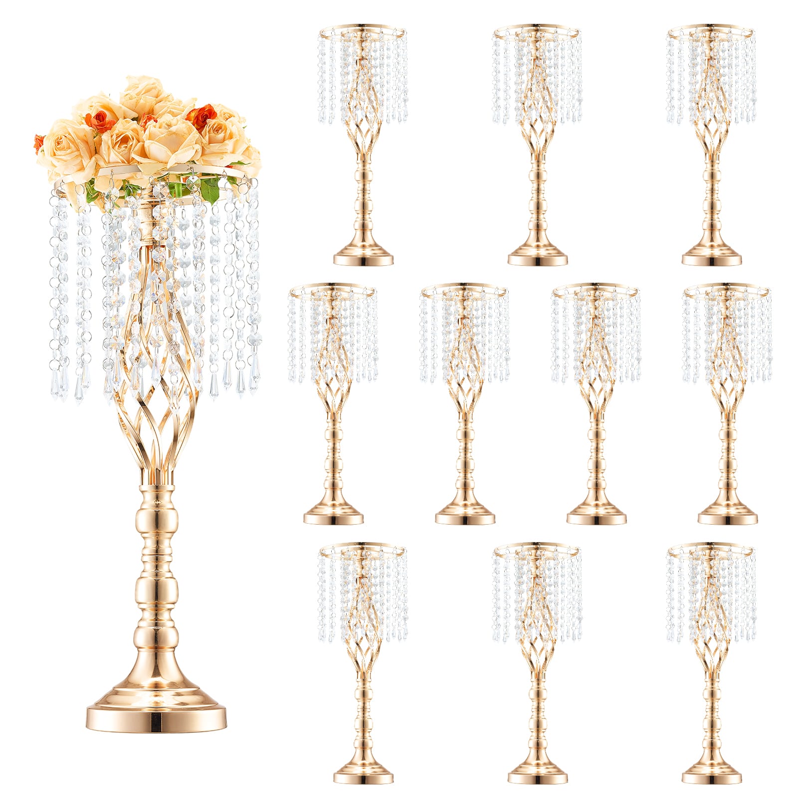 Photos - Other Decoration Vevor  10PCS 55cm/21.65” Tall Crystal Wedding Flower Stand, Metal Wedding Centerpiece Vase, Gold Flower Holders - French Go 
