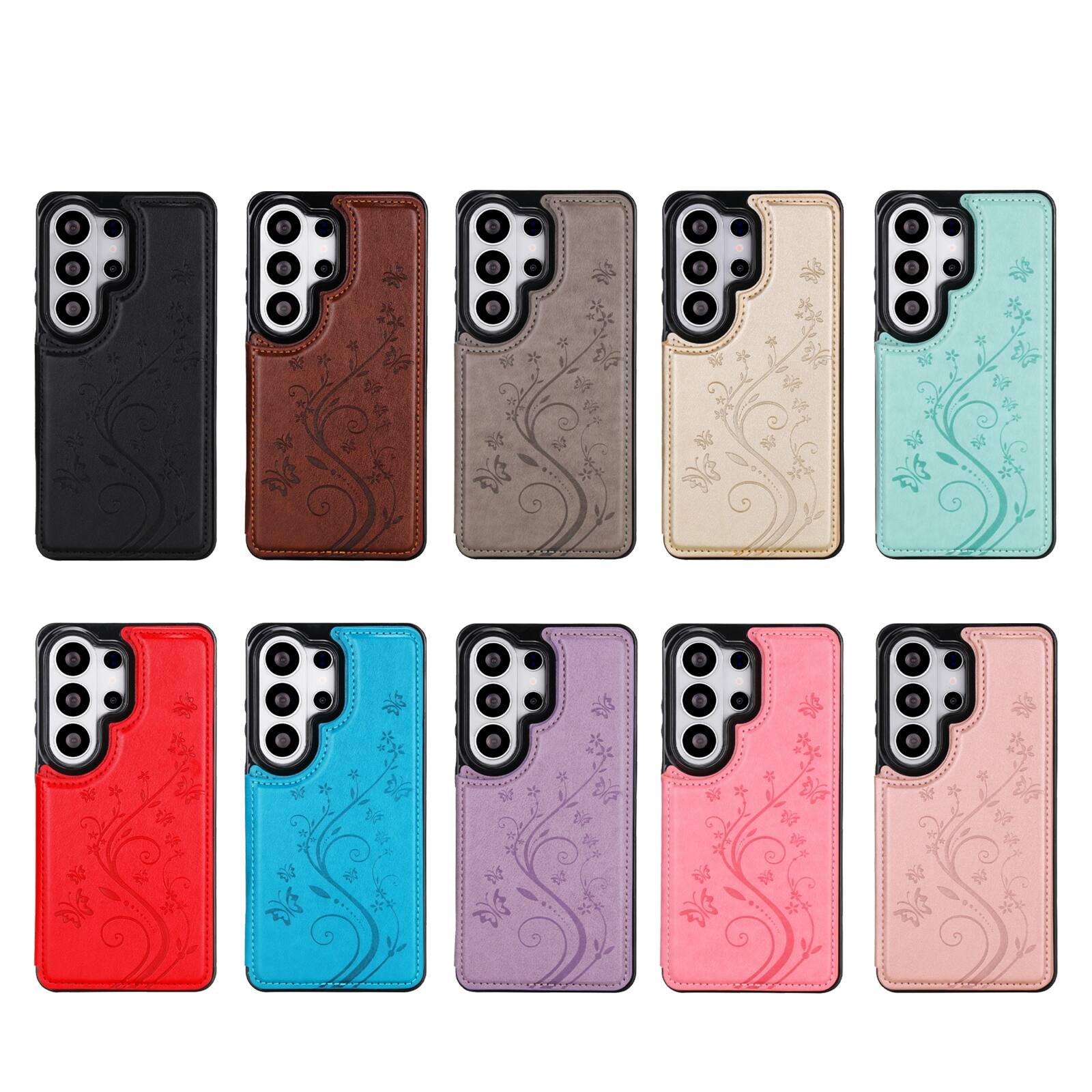 Alt View 5. Dteck - For Samsung Galaxy S24 Ultra Wallet Case Flower Embossed Pattern PU Leather Card Slots Flip Kickstand Shockproof Cover - Purple.