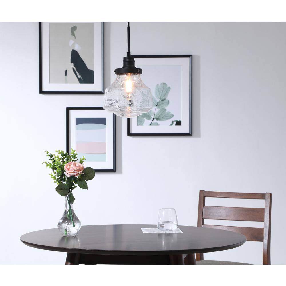Angle. Living District - Lyle 1 light Black and Clear seeded glass pendant - Black And Clear Seeded Glass.