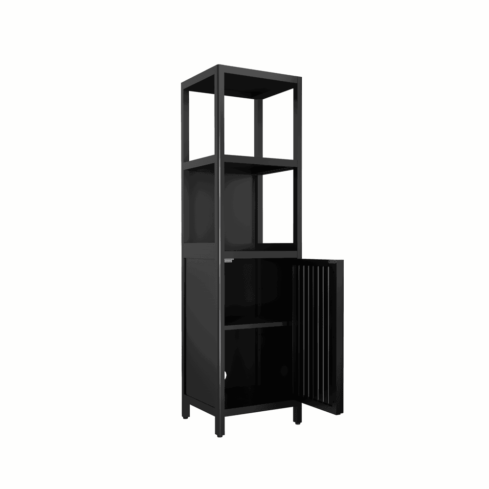 Alt View 1. Kadyn - A 52-foot-tall Black linen tower bamboo storage cabinet, Suitable for main living spaces - Black.
