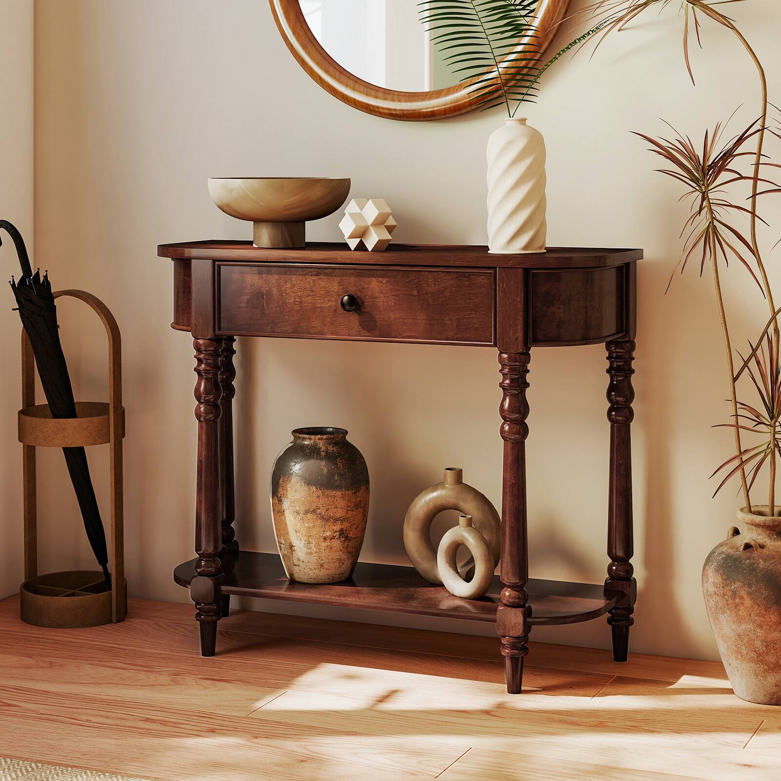 Gymax Retro Console Table 36''L Wooden Entryway Table w/ Storage