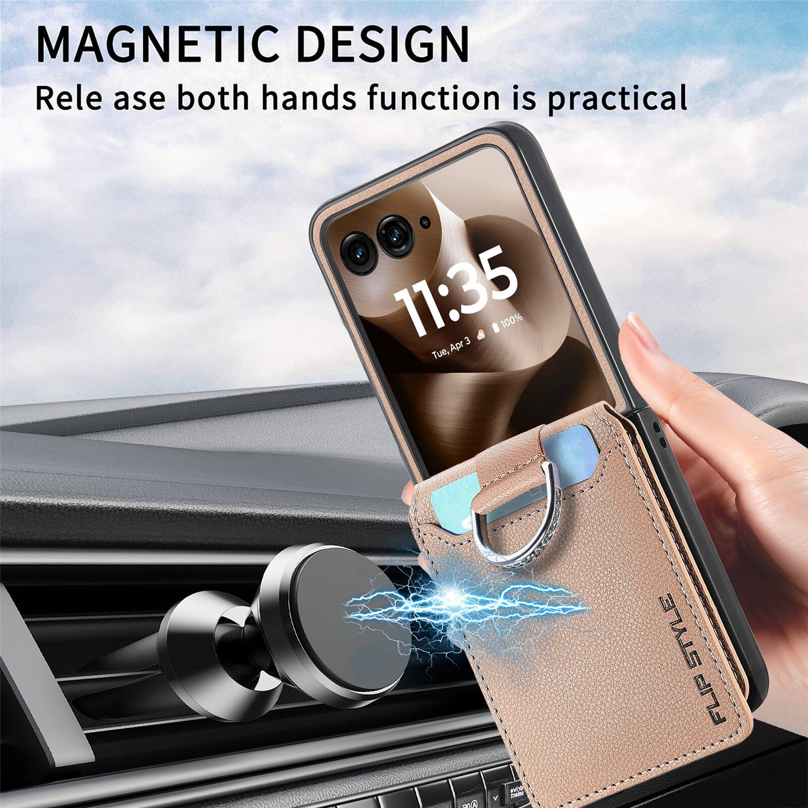 MAGNETIC DESIGN  
Release both hands function is practical  

11:35  
100%  
Tue, Apr 3  

STYLE FLIP