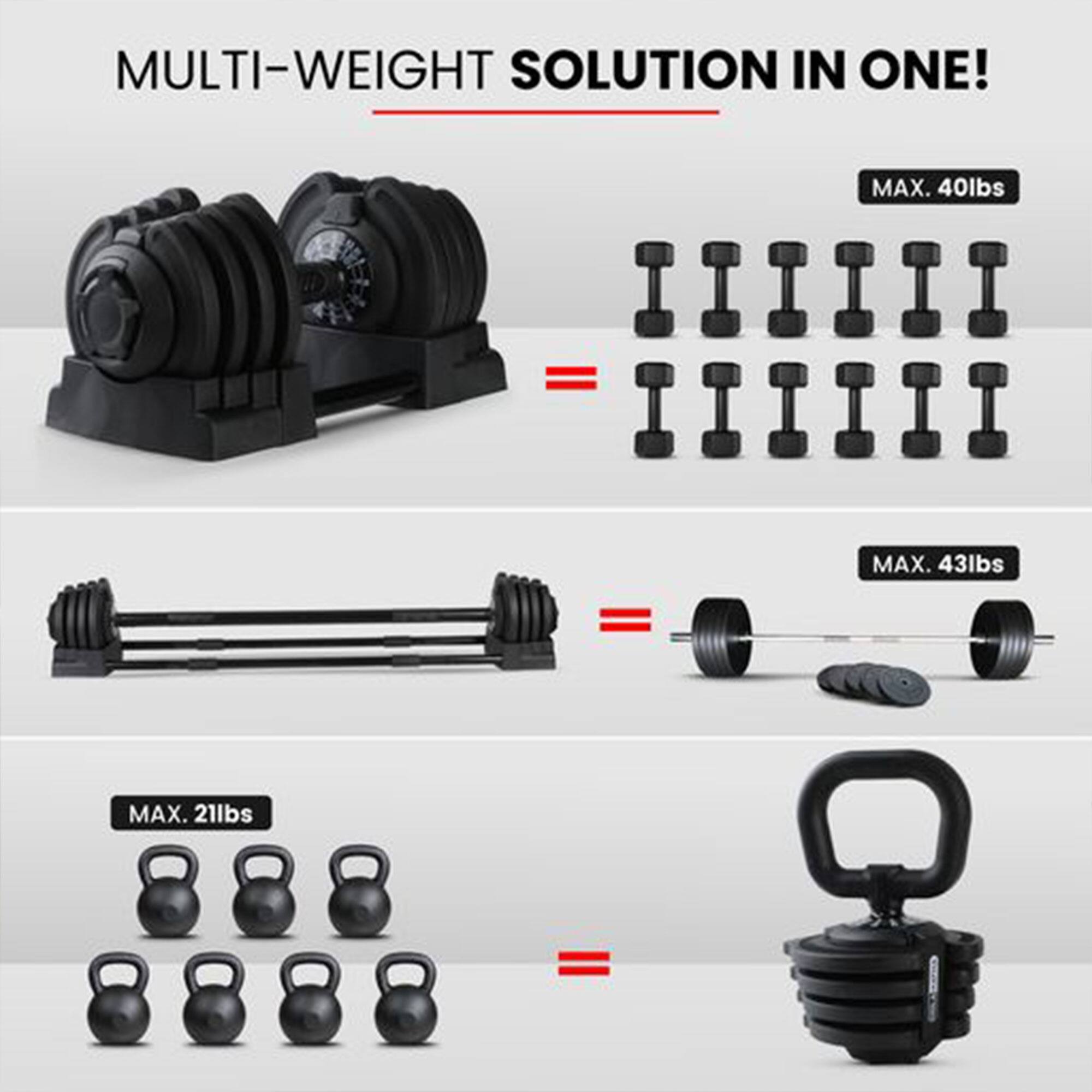 MULTI-WEIGHT SOLUTION IN ONE!

MAX. 40lbs = MAX. 43lbs

MAX. 21lbs =