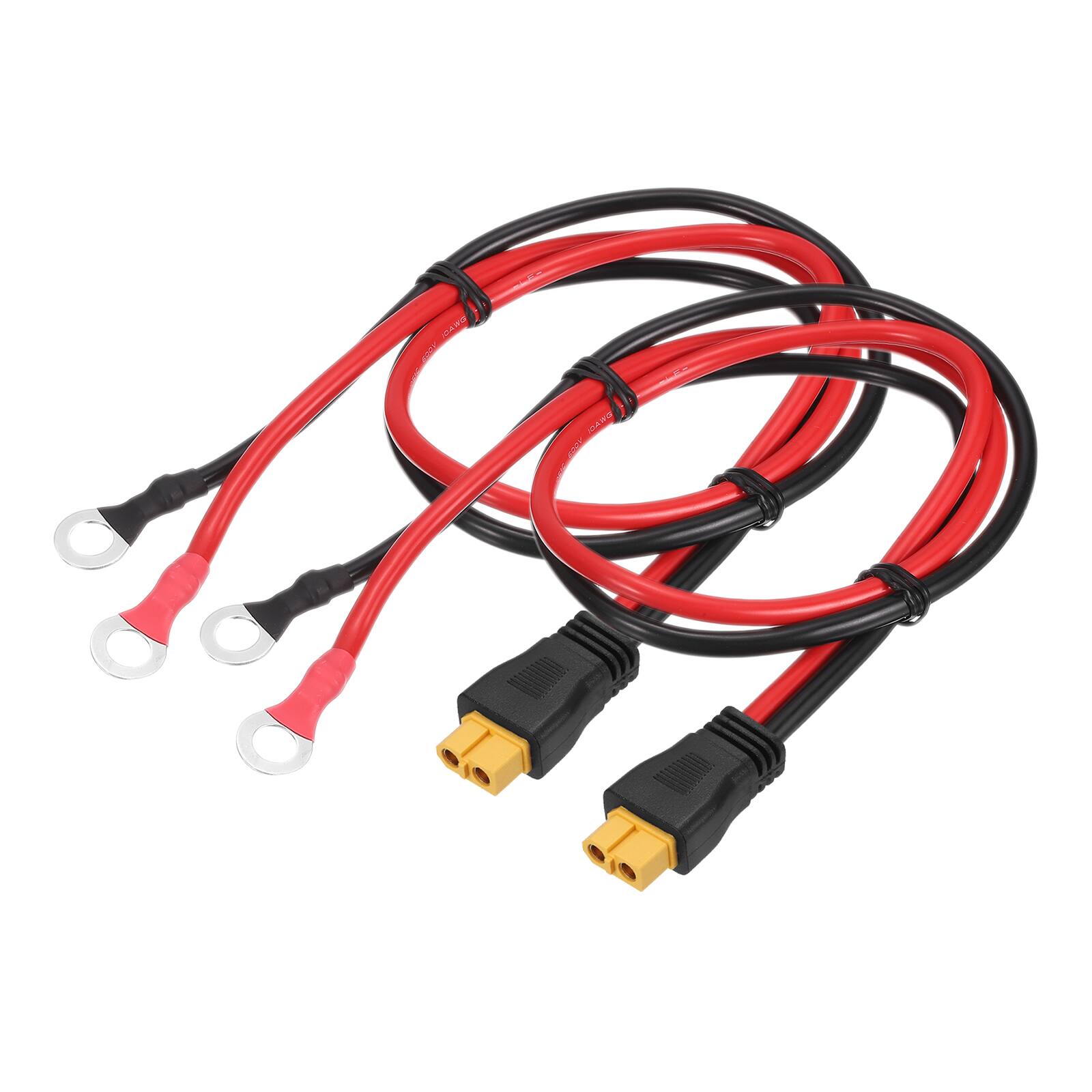 Unique Bargains - 2pcs XT60 to O Ring Terminal Cable, 12AWG 2FT XT60 Female 300V to O Ring for Lithium Battery/Solar/Drone - Red and Black