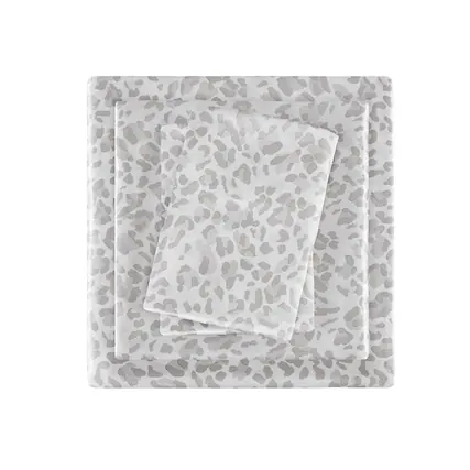 Front. Gracie Mills - Gracie Mills Emeline Animal Printed Wrinkle Free Satin Sheet Set - Gray Leopard.