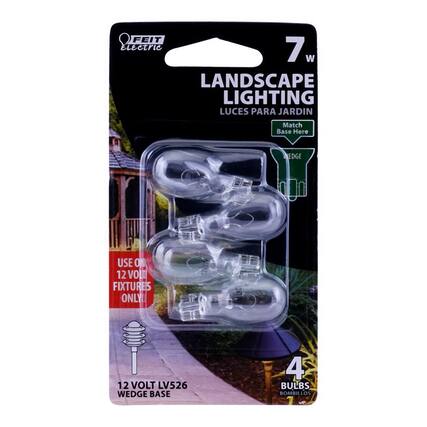 FEIT Electric
7 W
LANDSCAPE LIGHTING
LUCES PARA JARDÍN
Match Base Here
USE ON 12 VOLT FIXTURES ONLY
12 VOLT LV526
WEDGE BASE
4 BULBS
BOMBILLOS