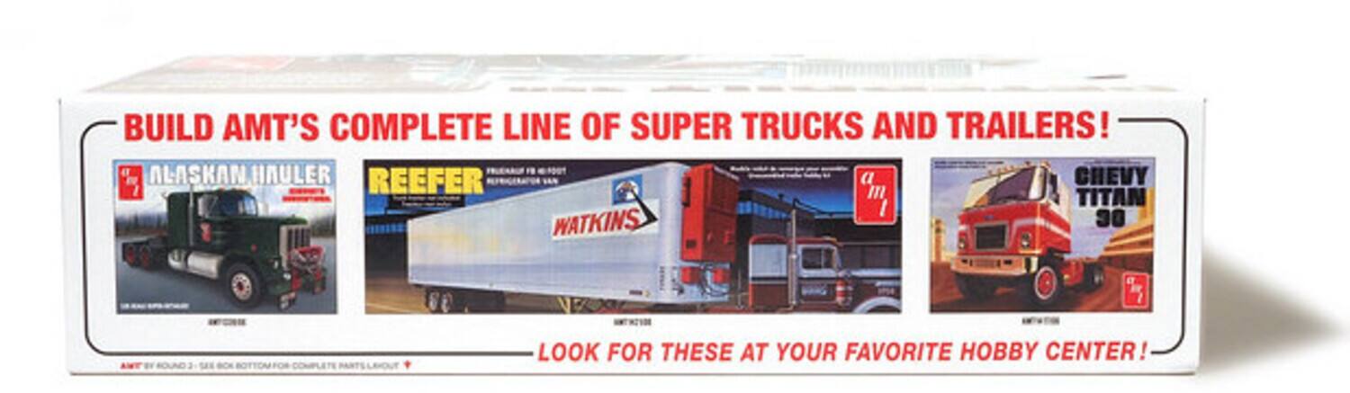 BUILD AMT'S COMPLETE LINE OF SUPER TRUCKS AND TRAILERS!  
- ALASKAN HAULER  
- REEFER  
- CHEVY TITAN 30  
LOOK FOR THESE AT YOUR FAVORITE HOBBY CENTER!