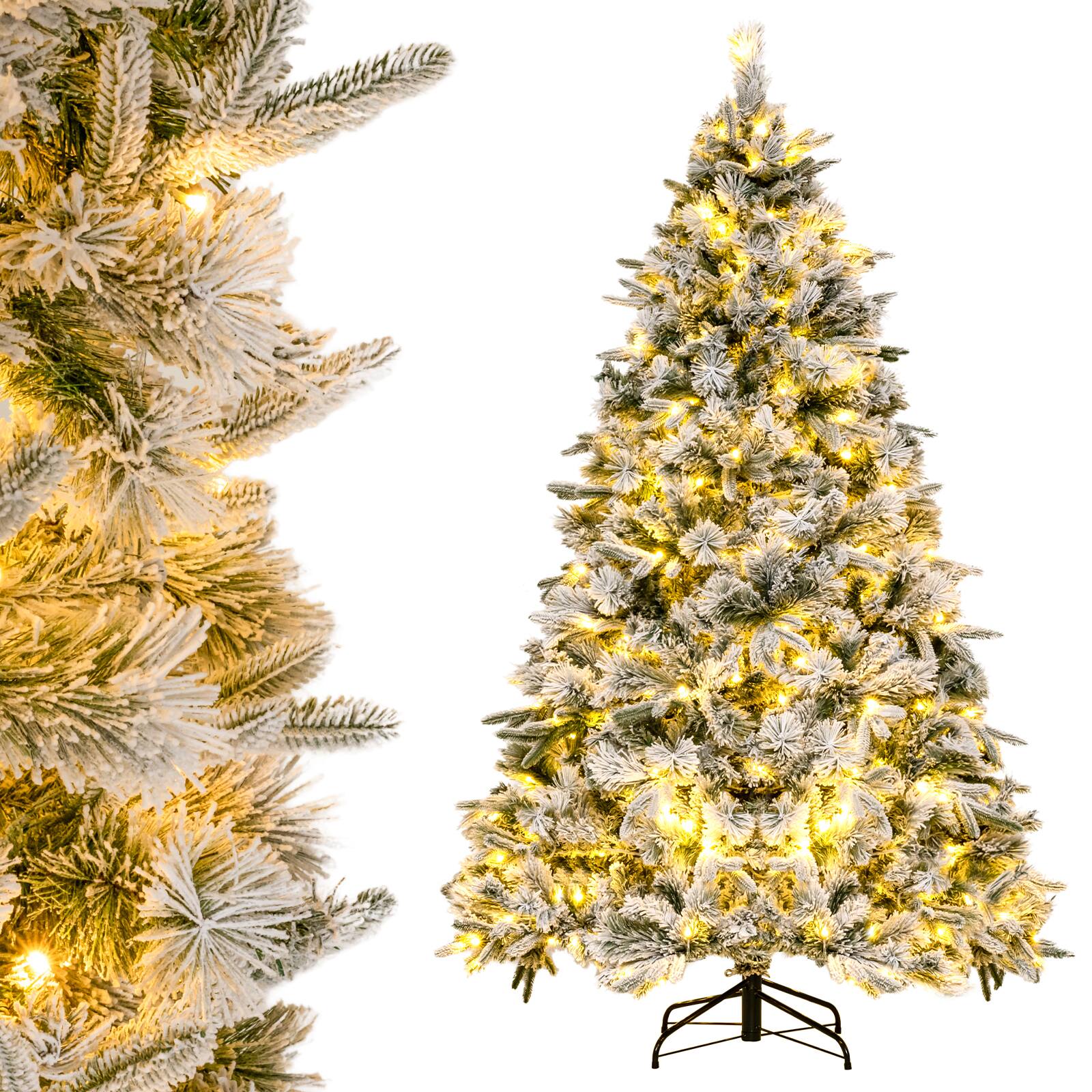 Gymax - 7 ft pre-lit artificial Christmas tree w/ 300 LED lights full branch Christmas tree - White, Green