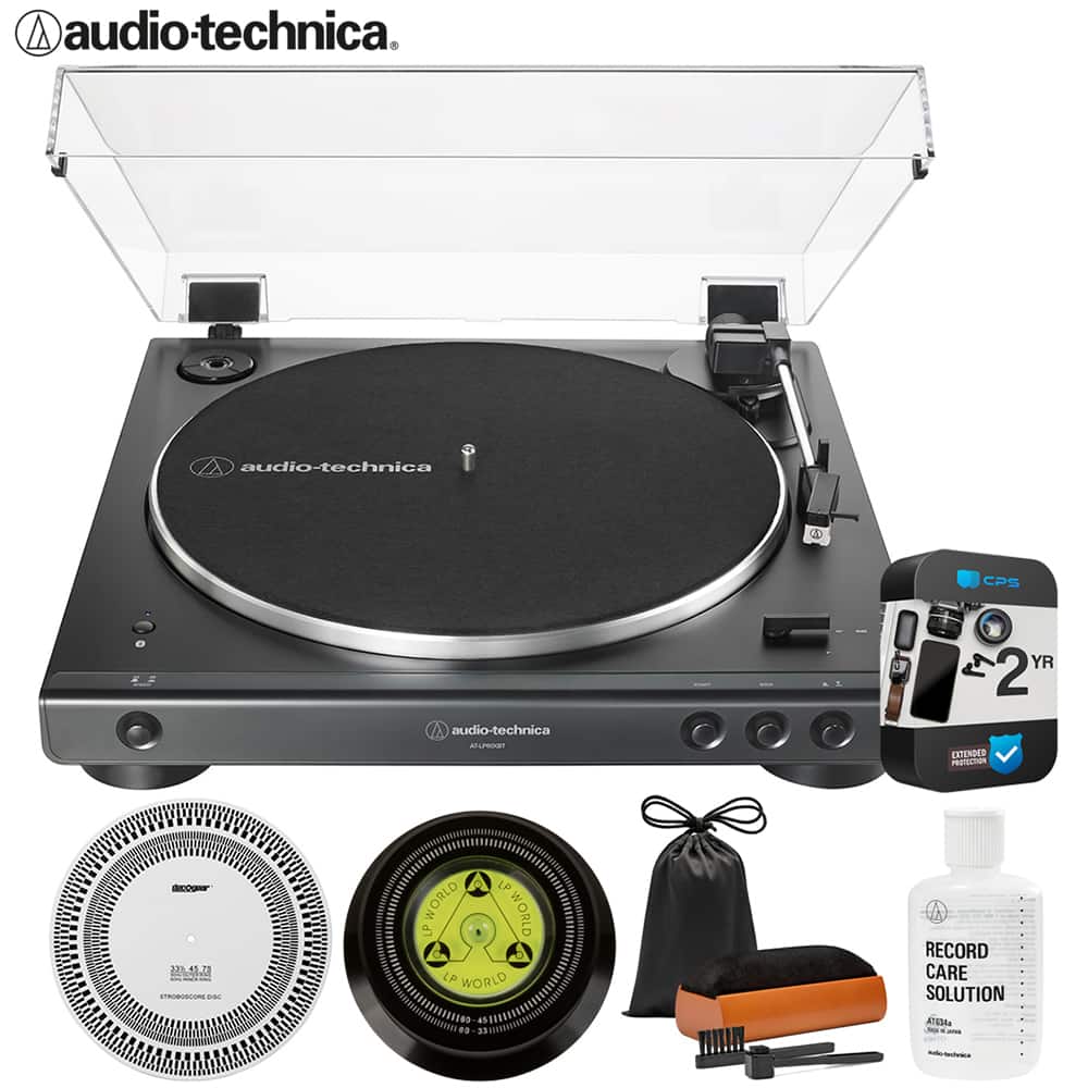 Audio-Technica - AT-LP60XBT-BK Belt-Drive Bluetooth Turntable + 2YR Warranty + Record Care Bundle