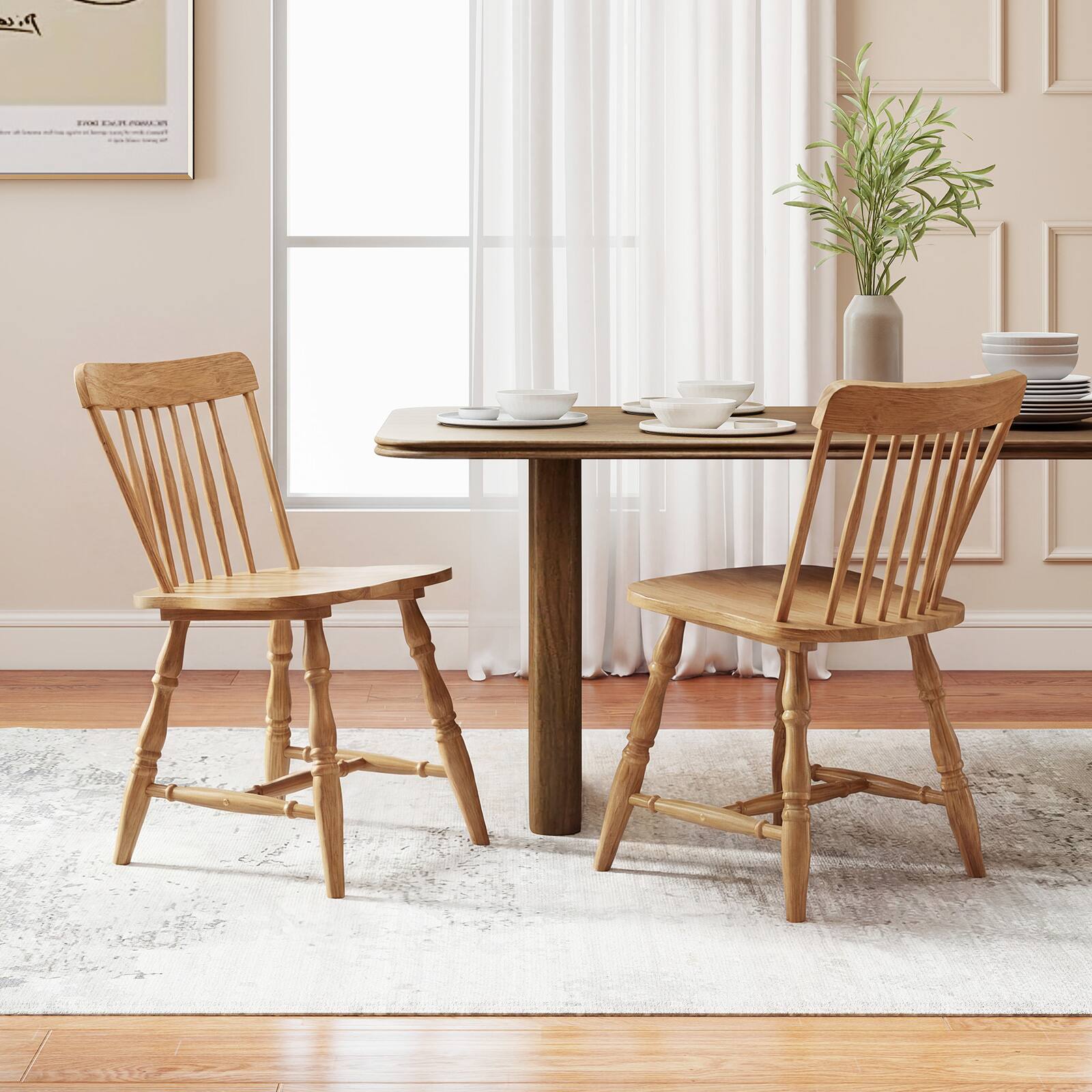 Alt View 1. Costway - Costway Windsor Dining Chairs Set of 2 with Turned Legs Curved Spindle Back for Living Room - Natural.