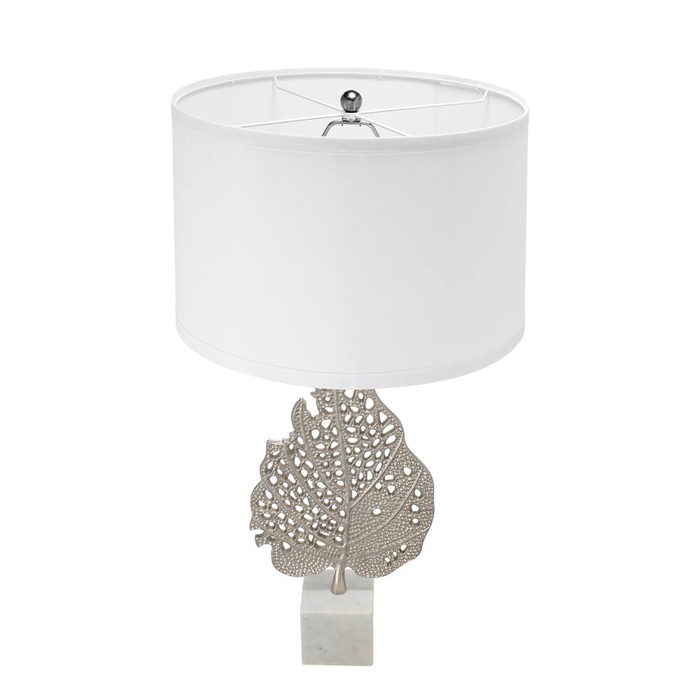 Angle. Dexmalle - Dexmalle-Silver Leaf Desk Lamp with Drum Shade and Marble Base-White.