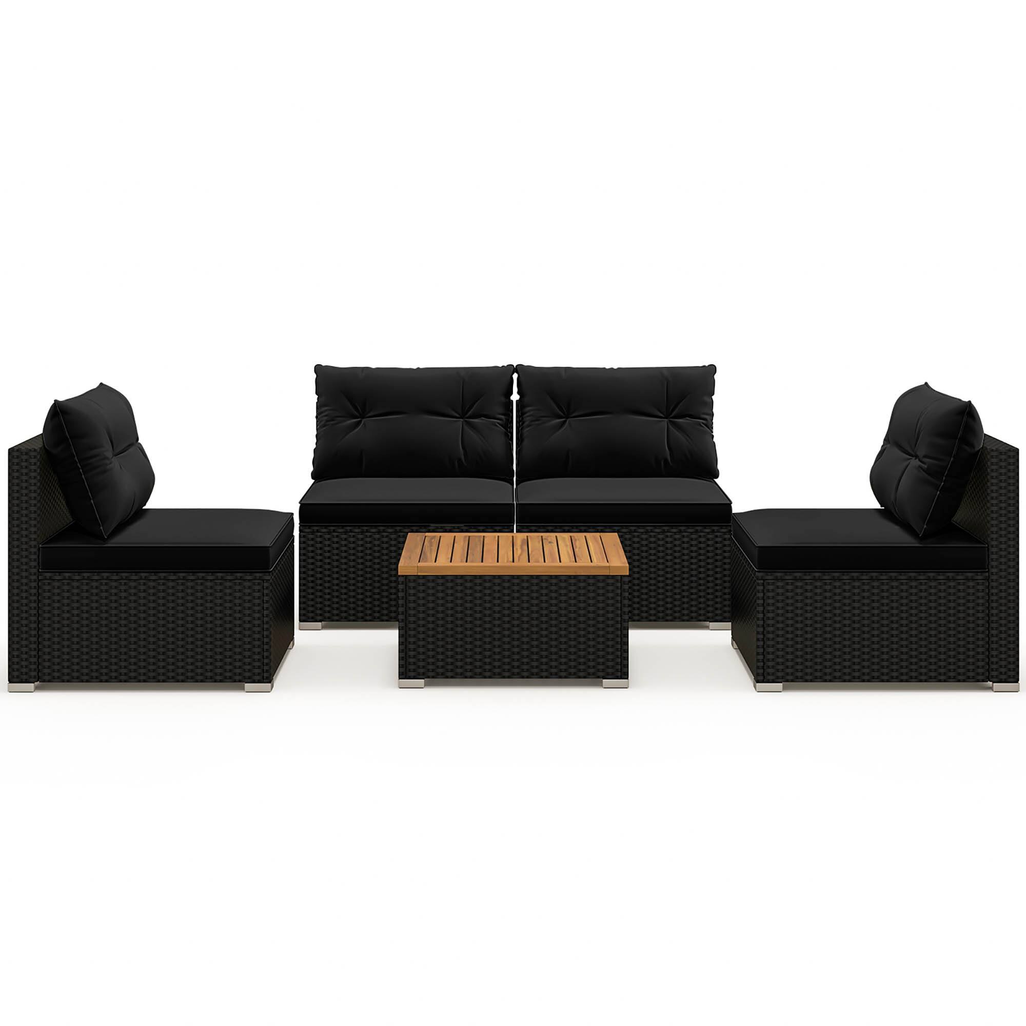 Alt View 9. Gymax - Gymax 5 Piece Outdoor Furniture Set w/ Seat & Back Cushions Acacia Wood Tabletop Black - Black.