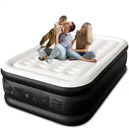 Cherimor - 18" Full Air Mattress, Built-In Pump, Raised, Auto Inflate, Carrying Case, 600 lb Capacity - Black