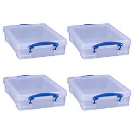 Really Useful Box - 4L Storage Container with Lid and Clip Lock Handles, (4 Pack) - Transparent
