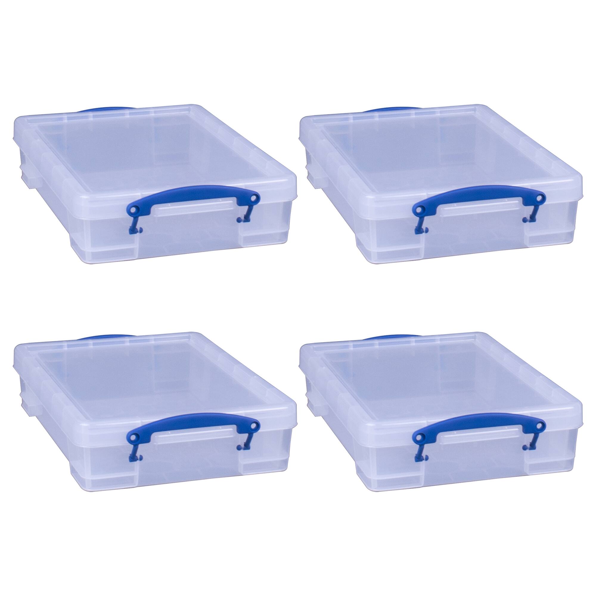 Front. Really Useful Box - Really Useful Box 4L Storage Container with Lid and Clip Lock Handles, (4 Pack) - Transparent.