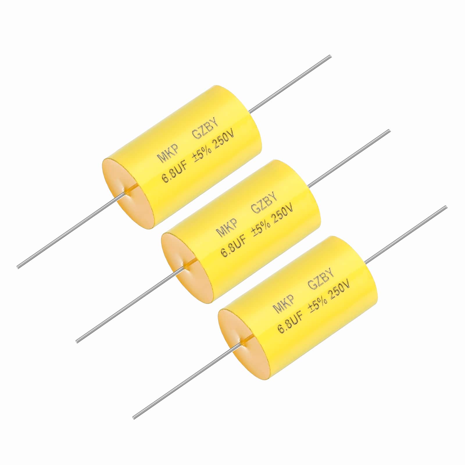 Unique Bargains - 3pcs 6.8uf Frequency Divider Capacitor, 250V Axial Audio Speaker Crossover MKP Film Capacitor - Yellow