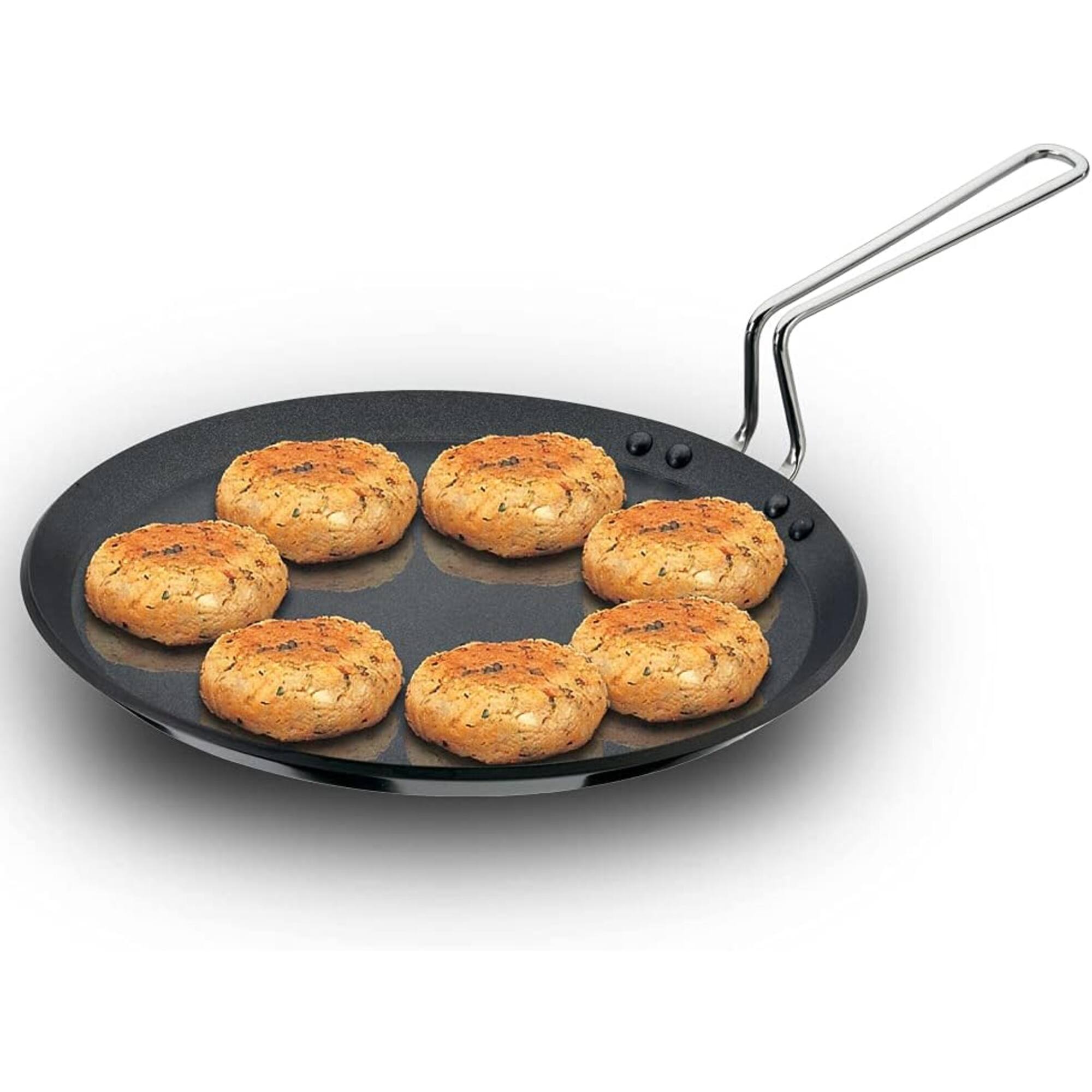 Front. Hawkins - Hawkins NFT30 Black 30cm Nonstick Flat Tava Griddle - Black.