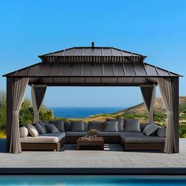 SUNJOY - 16X12 Kingston Hardtop Rectangular Gazebo Brown