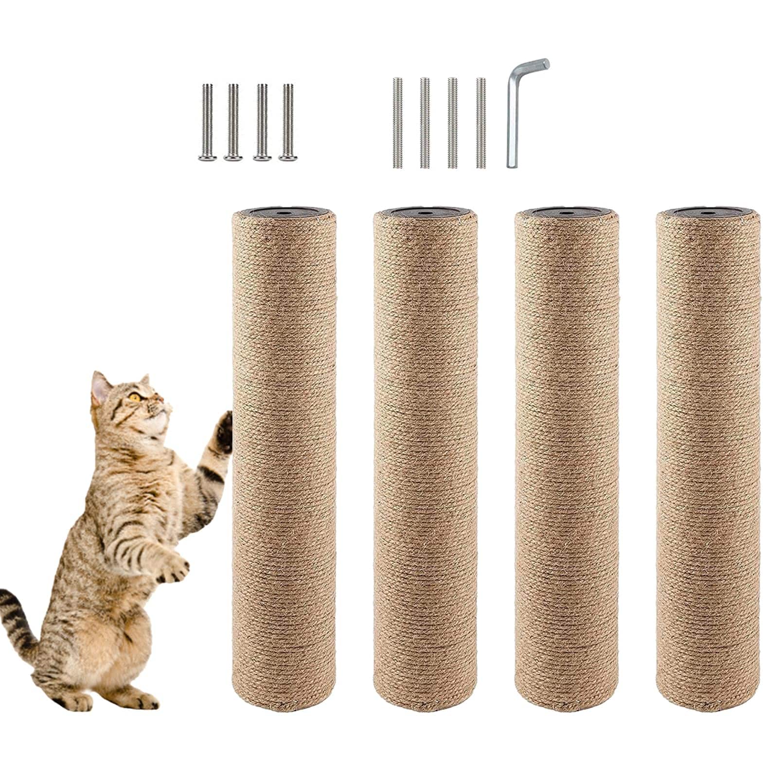 Hirose Alice - 4 Cat Replacement For Indoor 15 7 X Cats Tree Parts Jute Pole Part Scratch Posts Refill With M8 Screws Spar - 【4 Pcs+Brown 】