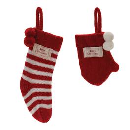 BreeBe - Knit Stocking and Mitten Sentiment Ornament (Set of 12) - Red, White