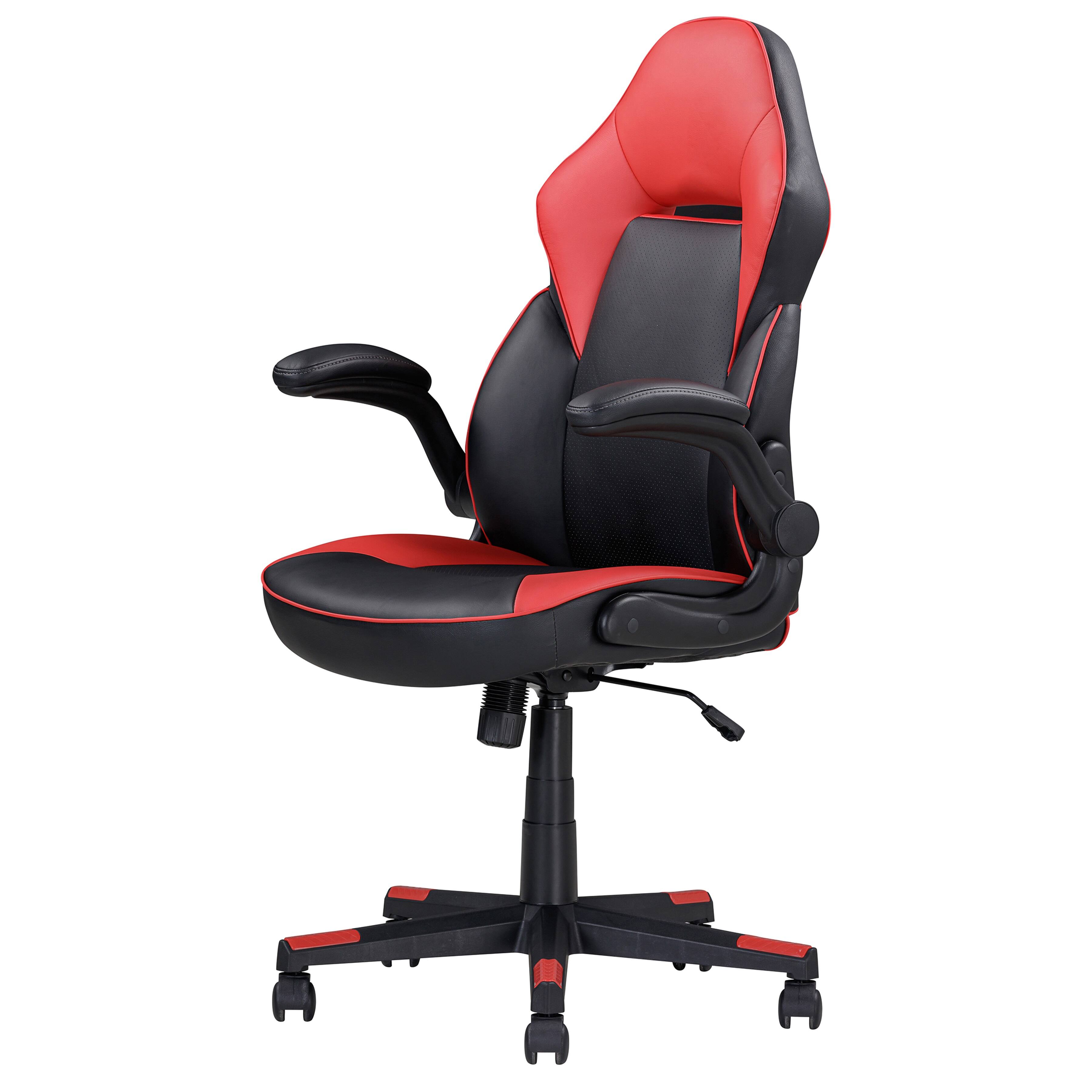 Angle. APRILSOUL - Adjustable Faux Leather Ergonomic Gaming Chair Computer Desk/Office Chair Black/Red - Black+Red.