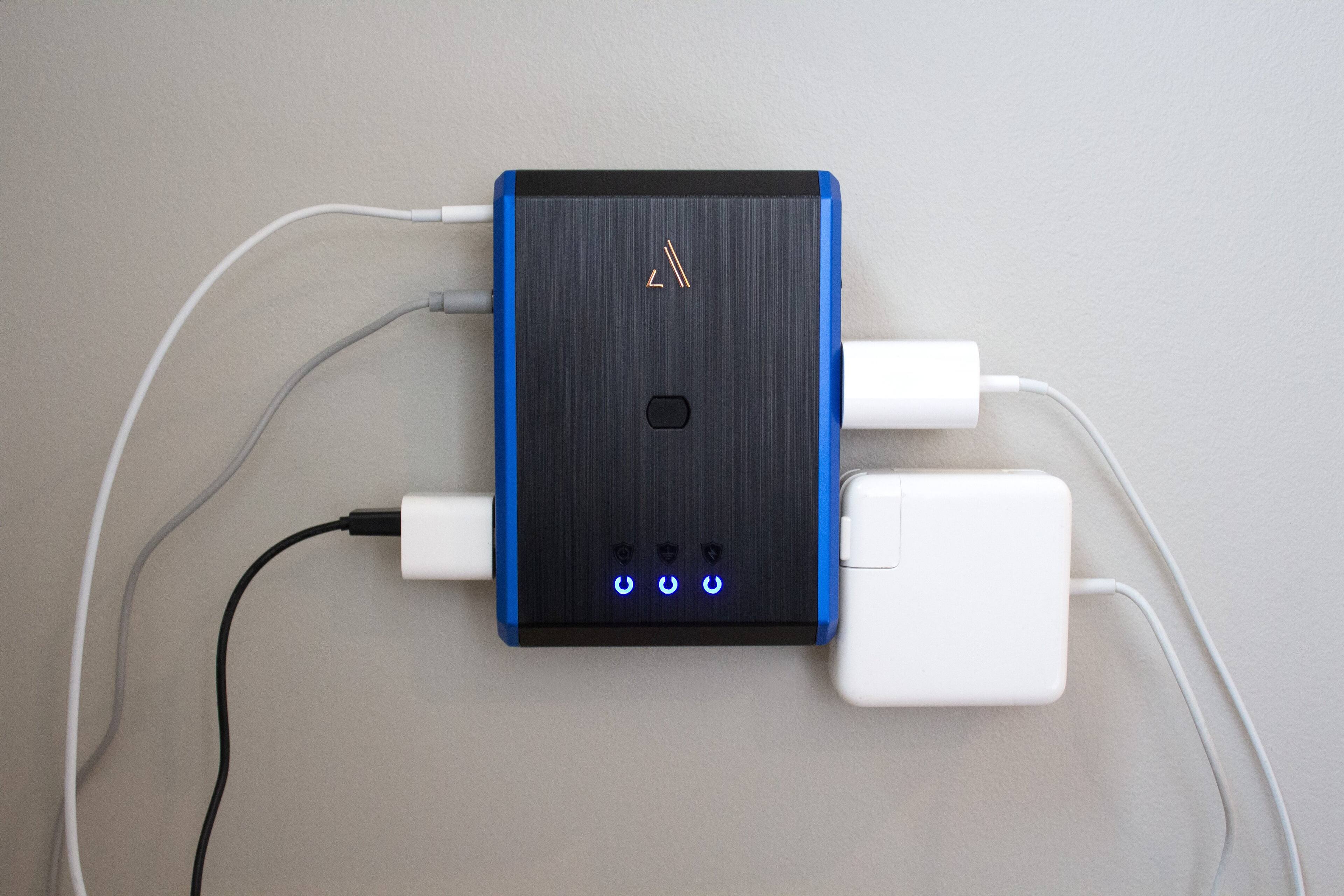 Alt View 24. Austere - V Series Power 4-Outlet/3-USB Wall Tap 3,000 Joules Surge Protector - Black and Blue.