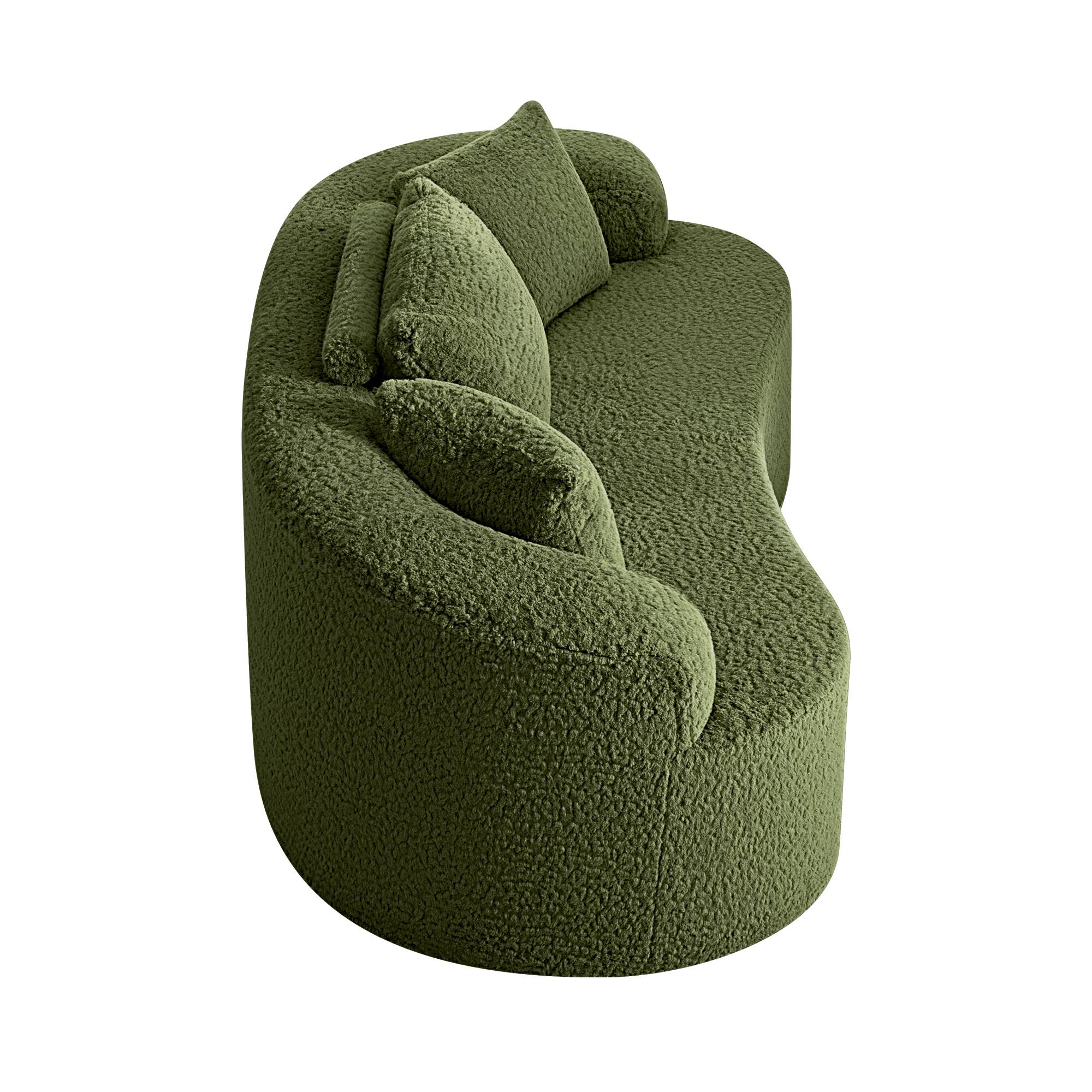 Left. Brick Attic - 65'' Luxury Modern Curved Sofa with 3 Pillows- Teddy Fabric Curved Back Couch for Small Living Rooms Apartments Office - Green.
