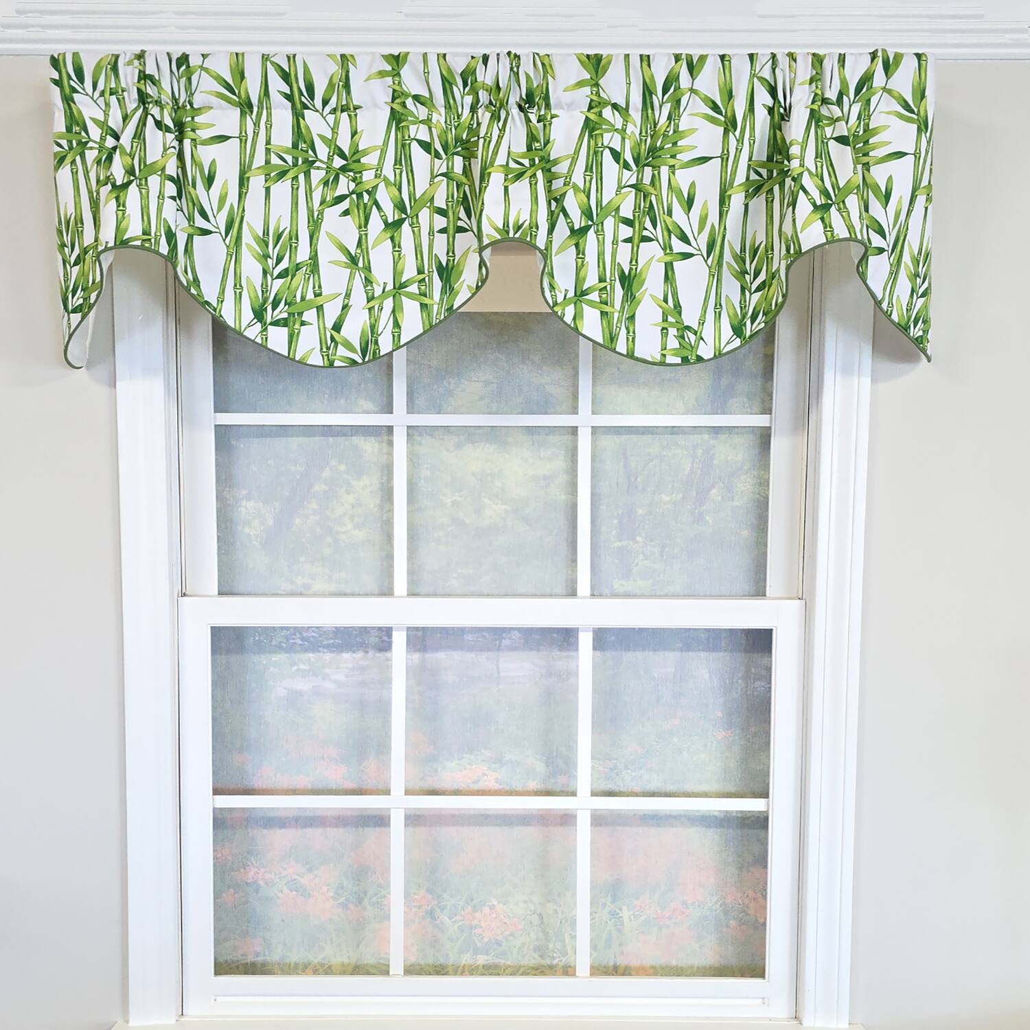 Angle. RLF Home - RLF Home 100% Cotton Bamboo Fluted  Fully lined Windows Rod Pocket Valance 65" x 16"  Green - Green.
