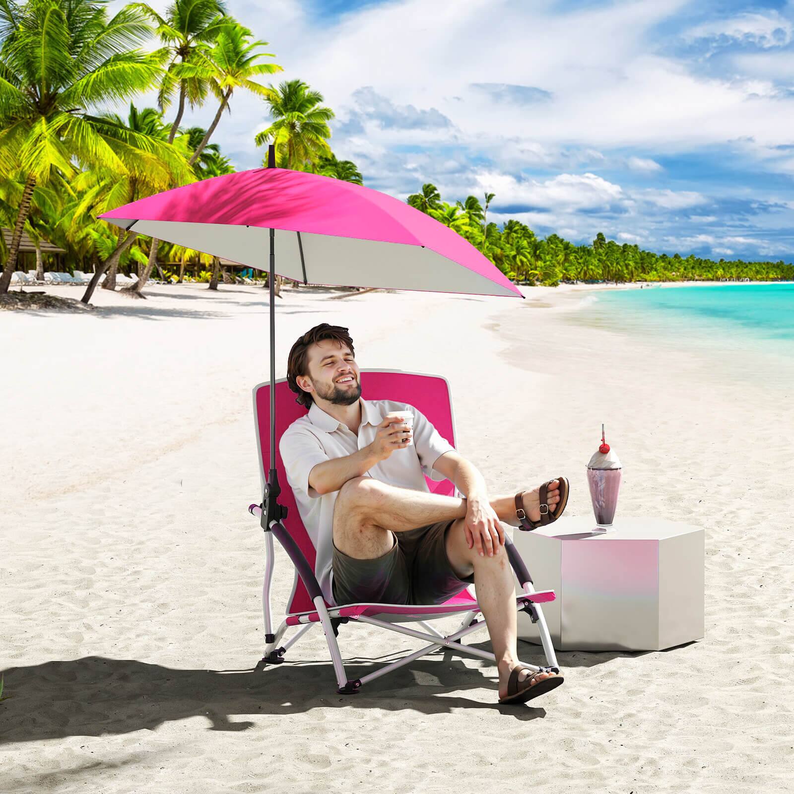 Alt View 1. Costway - Costway 2 PCS Beach Umbrella Chair with Hexagonal Parasol Comfy Armrest Breathable Seat - Pink.