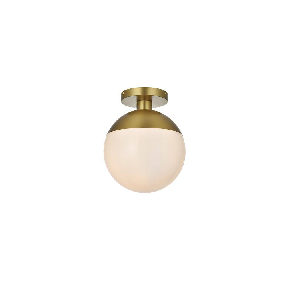 Left. Living District - Eclipse 10 Inch Flush Mount Ceiling Light Frosted White Shade in Satin Gold - Satin Gold And Frosted White.