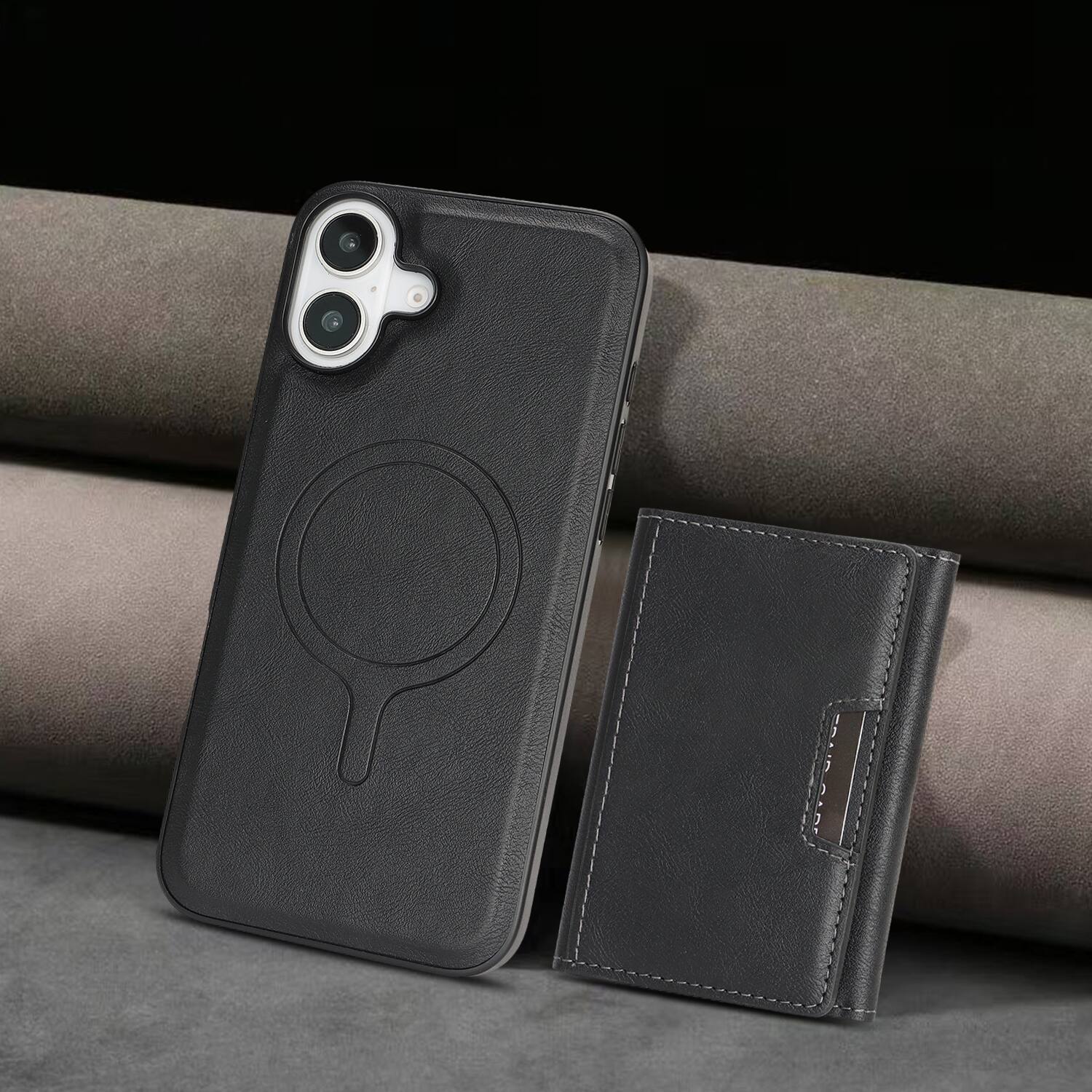 Alt View 2. Dteck - 2-in-1 Magnetic Wallet Case for Apple iPhone 17, Shockproof PU Leather Cover with Detachable 7-Card Holder - Black.