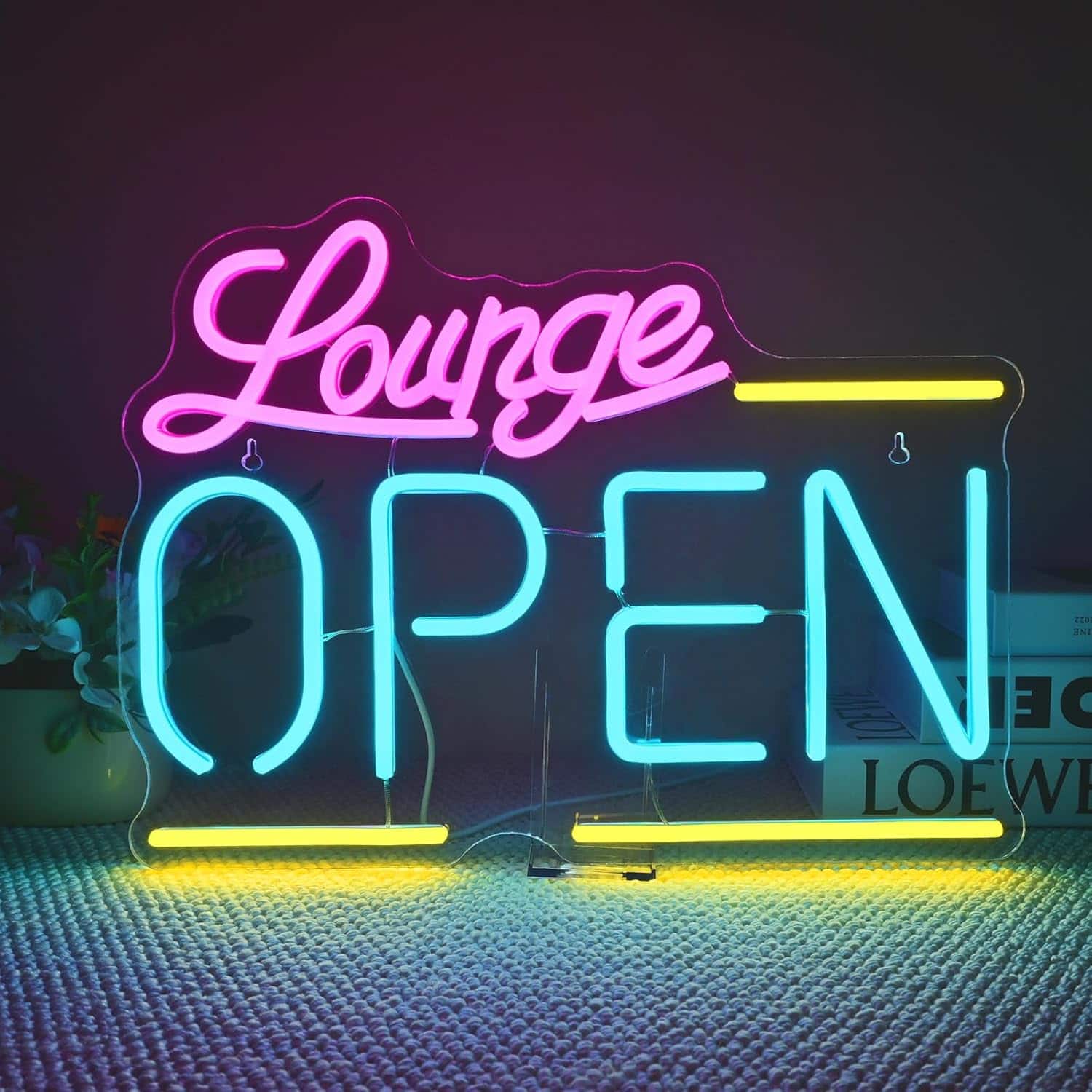 Auledio - Lounge Open Neon Signs,Bright Led Light, Dimmable, for Business Walls, Shop Coffee, Salon Hotel Store 16.5'' * 12.2'' - multicolour