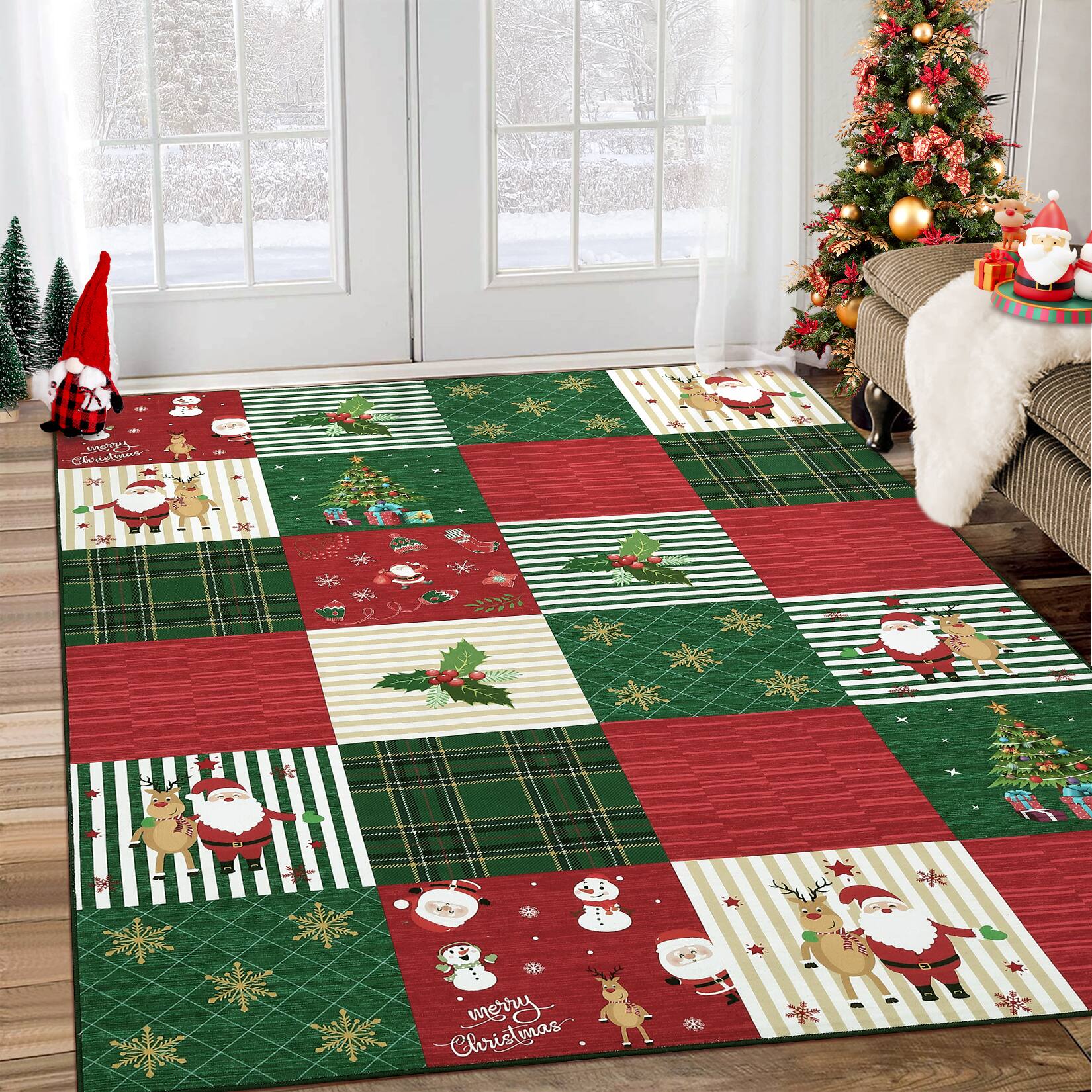 GARVEE Holiday Santa Deer Patchwork Area Rug for Bedroom Festive Non ...