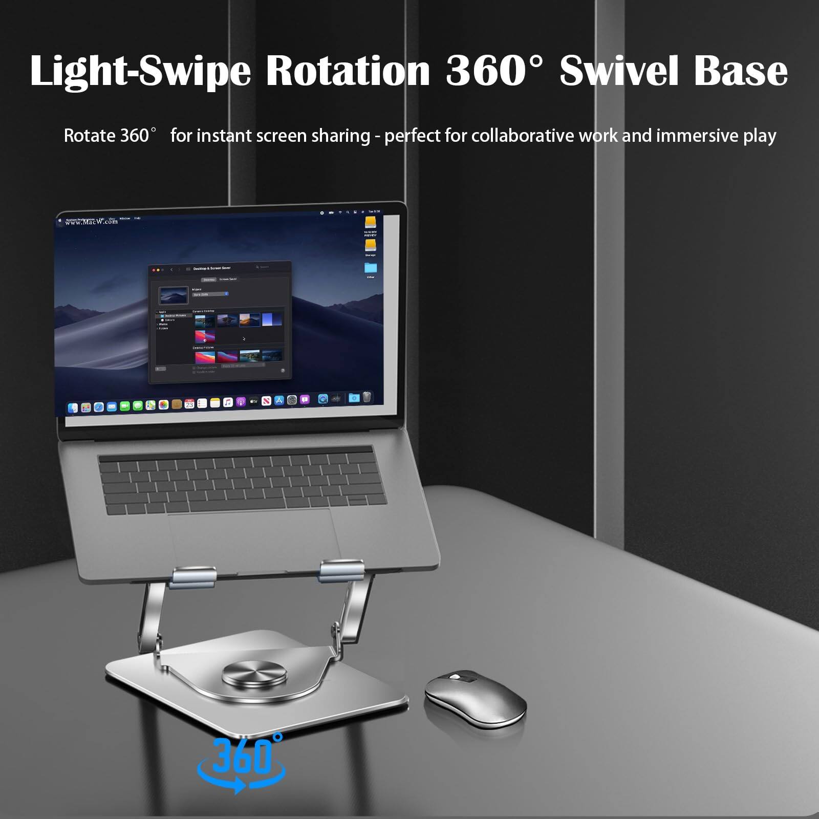 Light-Swipe Rotation 360° Swivel Base  
Rotate 360° for instant screen sharing - perfect for collaborative work and immersive play