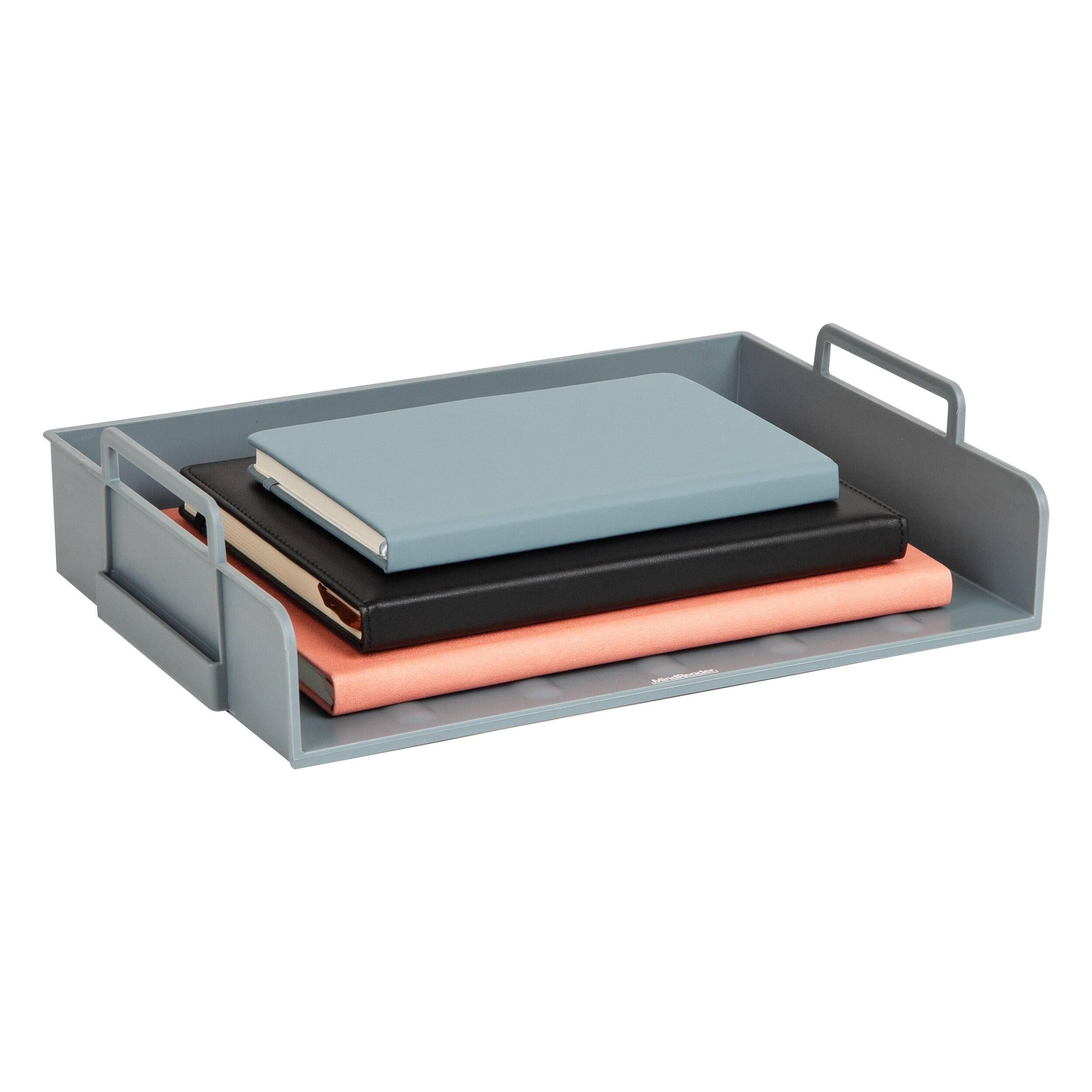Alt View 5. Mind Reader - Stackable Paper Tray, Desktop Organizer, File Storage, Office, Plastic, 4 Pcs. - Gray.
