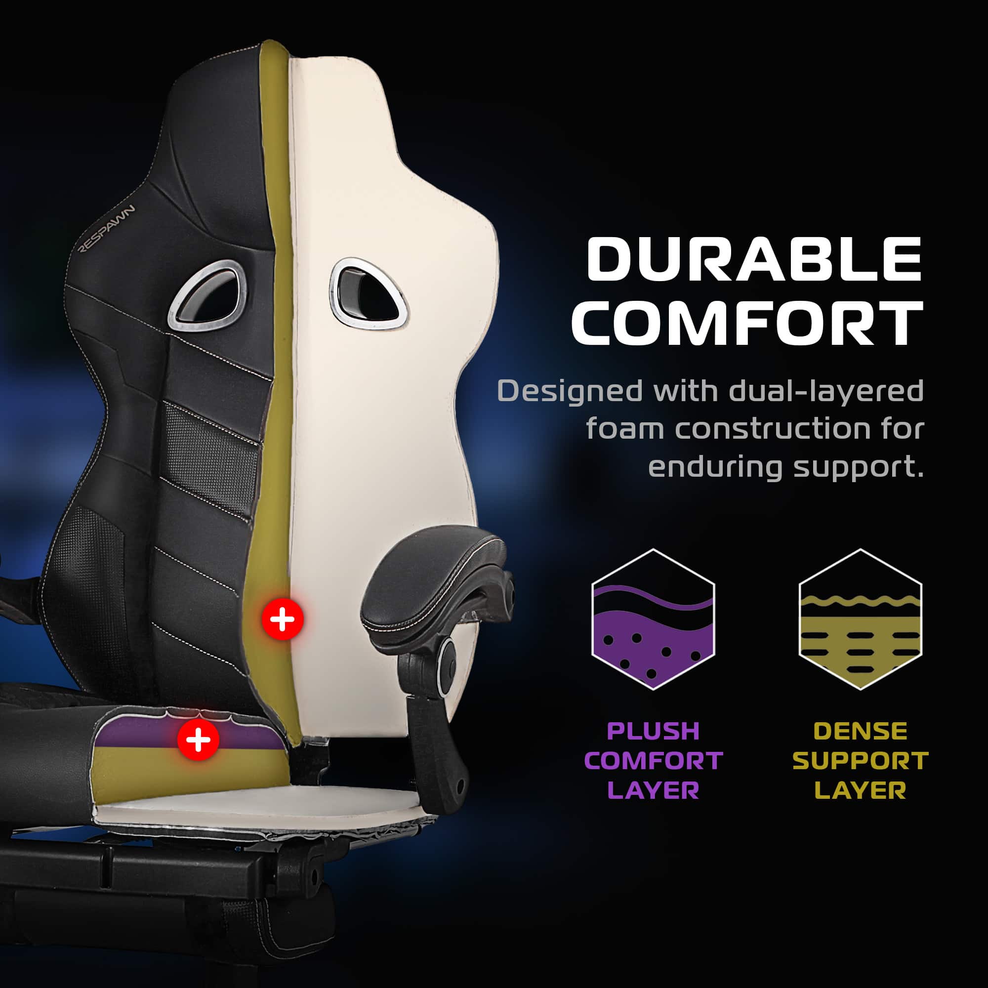 DURABLE COMFORT
Designed with dual-layered foam construction for enduring support.
PLUSH COMFORT LAYER
DENSE SUPPORT LAYER