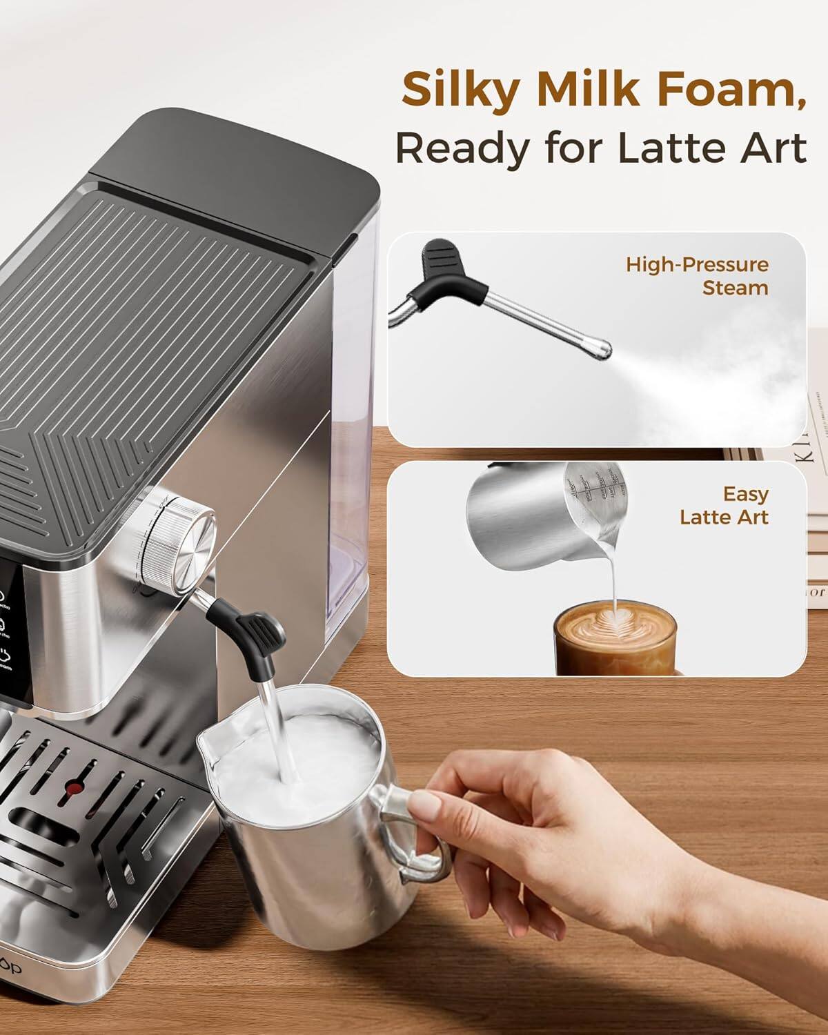Silky Milk Foam, Ready for Latte Art

High-Pressure Steam

Easy Latte Art