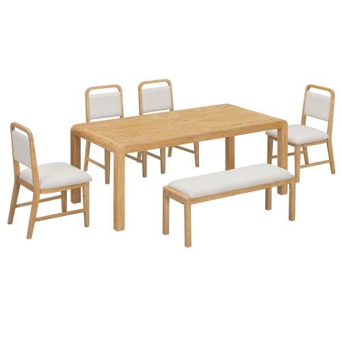 Alt View 4. LUCKY ONE - 6-Piece Rustic Dining Set with 72" Extendable Dining Table, Bench and 4 Upholstered Chairs - Natural.