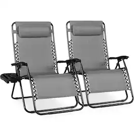 Best Choice Products - Set of 2 Extra Wide Zero Gravity Lounge Chair Recliners w/ Cup Holder - Ice Gray