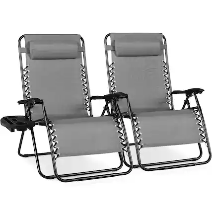 Front. Best Choice Products - Best Choice Products Set of 2 Extra Wide Zero Gravity Lounge Chair Recliners w/ Cup Holder - Ice Gray - Ice Gray.