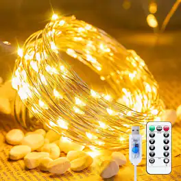 ACJPR - Twinkle Fairy String Lights, 33 ft 100 LED USB Plug-In with Remote & Timer, Waterproof, 8 Modes – Indoor Bedroom, Wreath