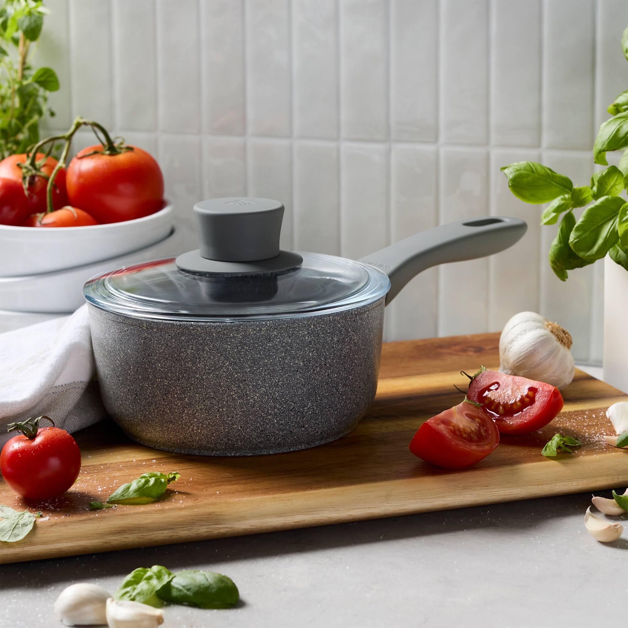 Alt View 3. ZWILLING - ZWILLING Parma Plus Ceramic 1.5-qt Aluminum Ceramic Nonstick Saucepan with Lid - Grey.