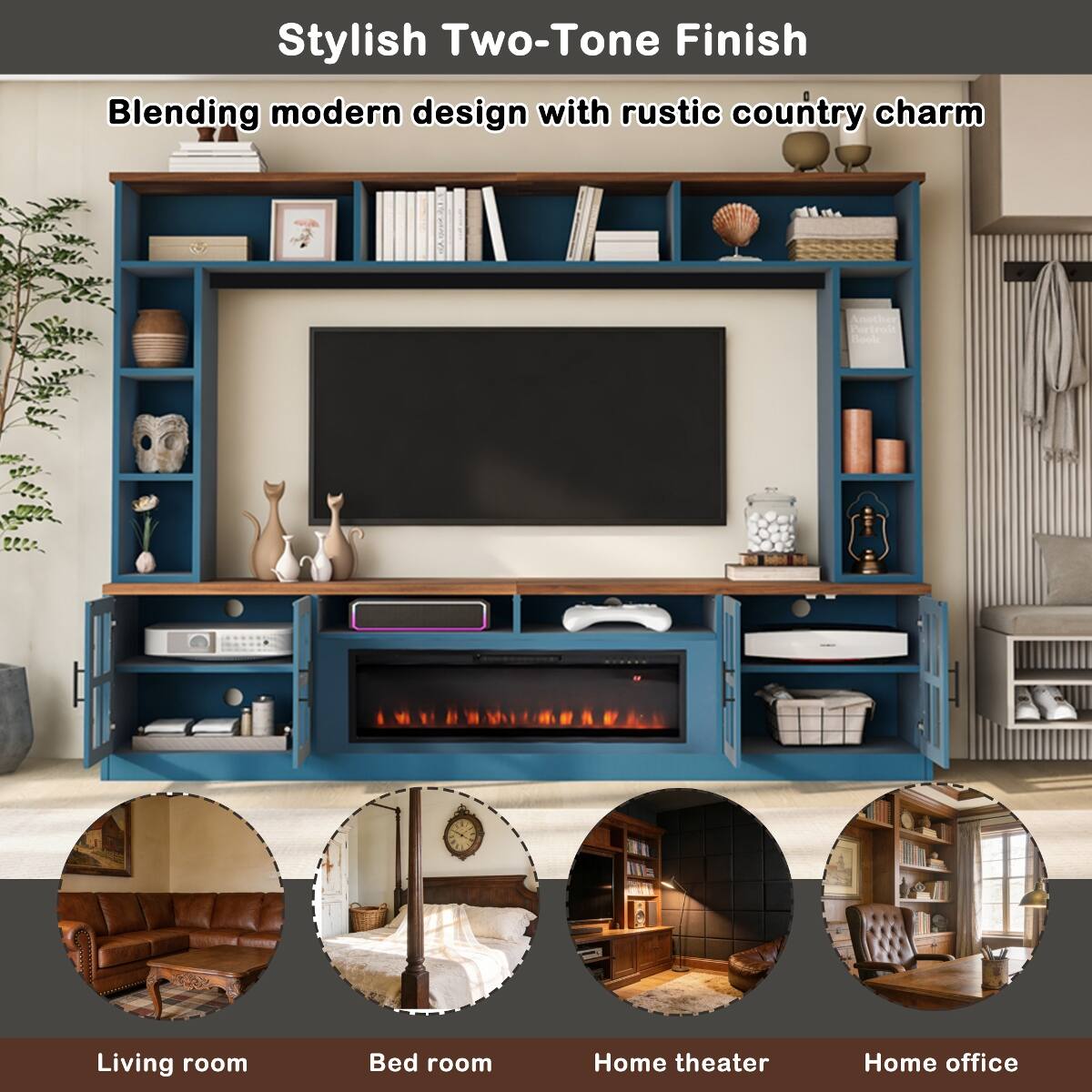 Stylish Two-Tone Finish  
Blending modern design with rustic country charm  

Living room  
Bed room  
Home theater  
Home office