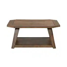 Liberty Furniture Industries - Carolina Park Octagonal Cocktail Table for Living Room - Amber Oak - Brown