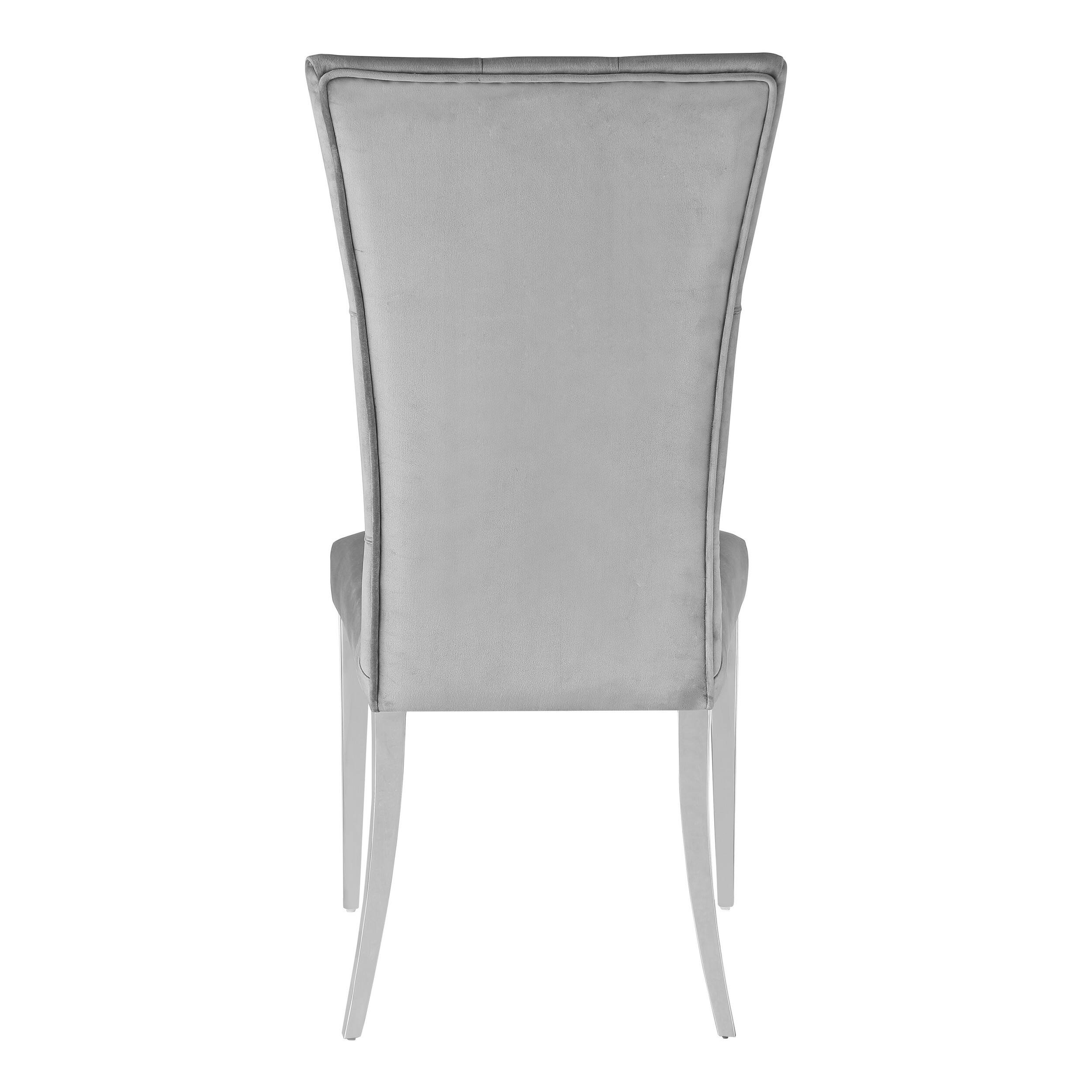 Back. Manhattan Lane - Kery 20 Inch Set of 2 Side Chairs, Gray Velvet, Tall Flared Tufted Back - Gray, Chrome.
