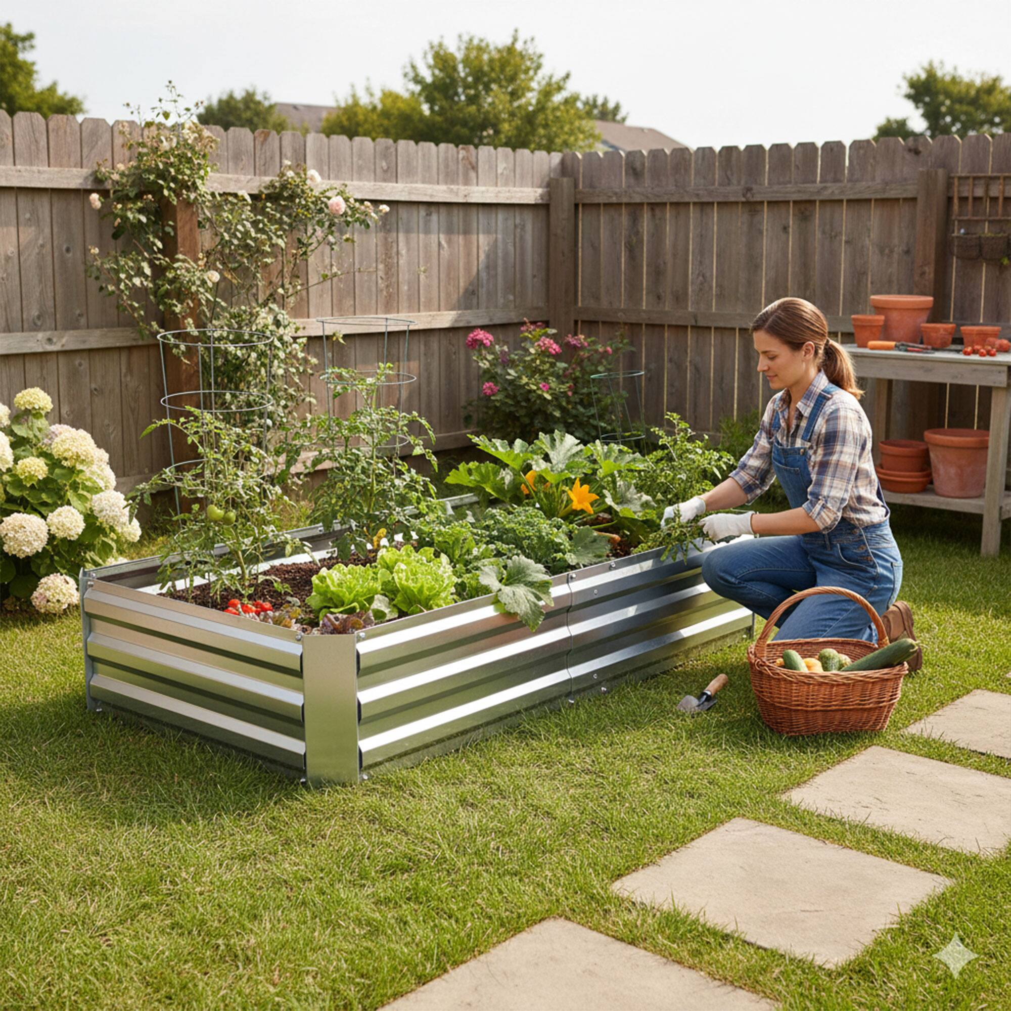Alt View 6. Yard Tuff - Yard Tuff Galvanized Steel Raised Garden Bed, Modern Outdoor Planter Box, Silver - Silver.