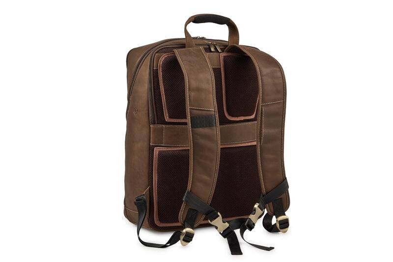 Back. Luxorro - Leather Backpack for men. Fits 17" Laptop - Dark Brown.