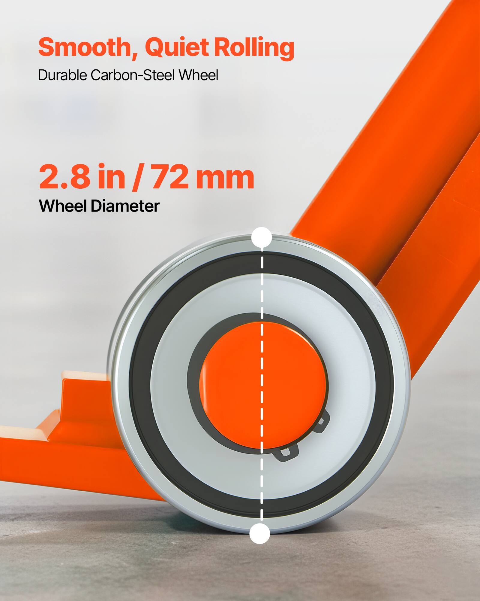 Smooth, Quiet Rolling  
Durable Carbon-Steel Wheel  

2.8 in / 72 mm  
Wheel Diameter